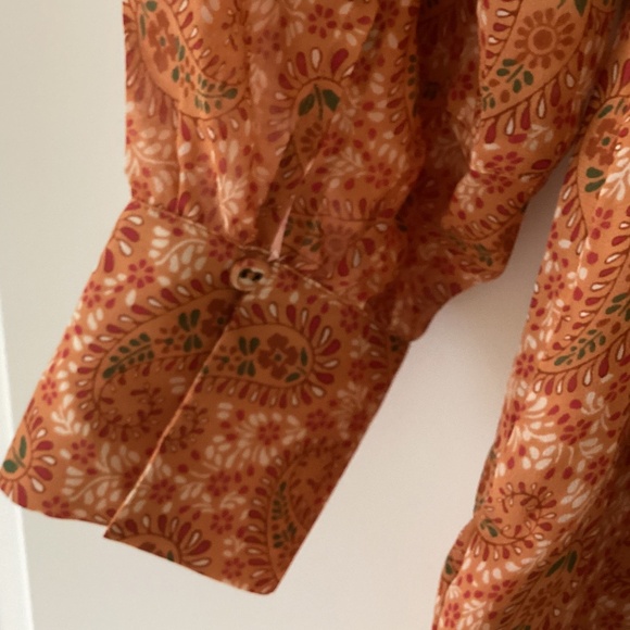 Joie 100% Silk Bree Mini Dress in Orange Caramel Multi Long Sleeve Self Belt - Picture 8 of 16